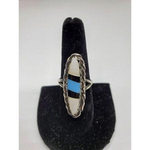 Mother of pearl, onyx, turquoise inlay unmarked ri